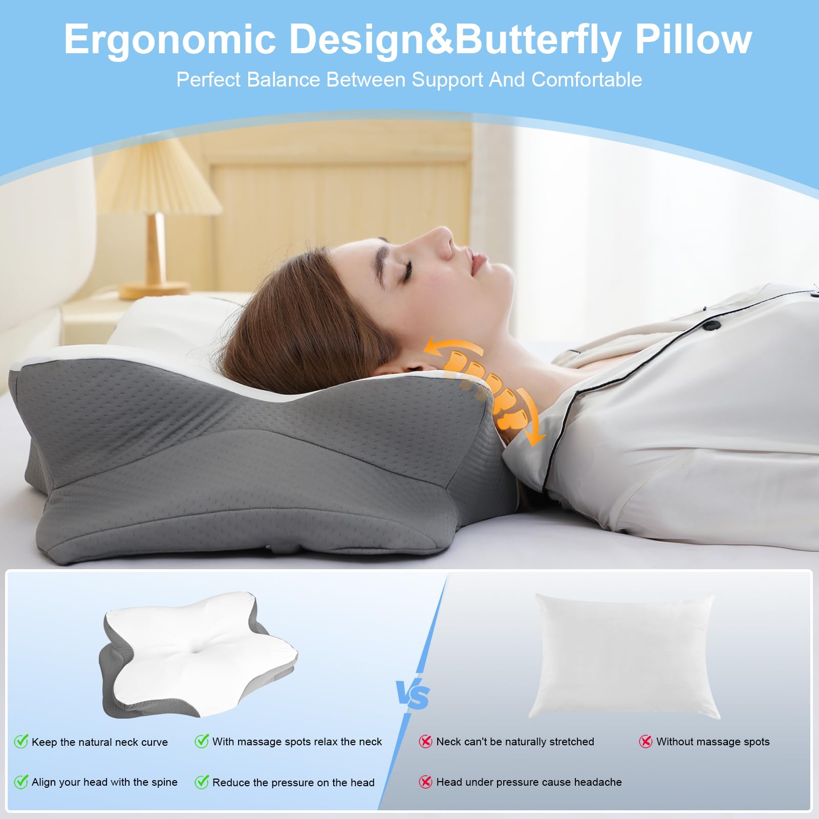 Memory Foam Pillow for Neck Pain Relief - Ergonomic Support for Side, Back & Stomach Sleepers with Cooling Cover - Perfect for Adults & Better Sleep
