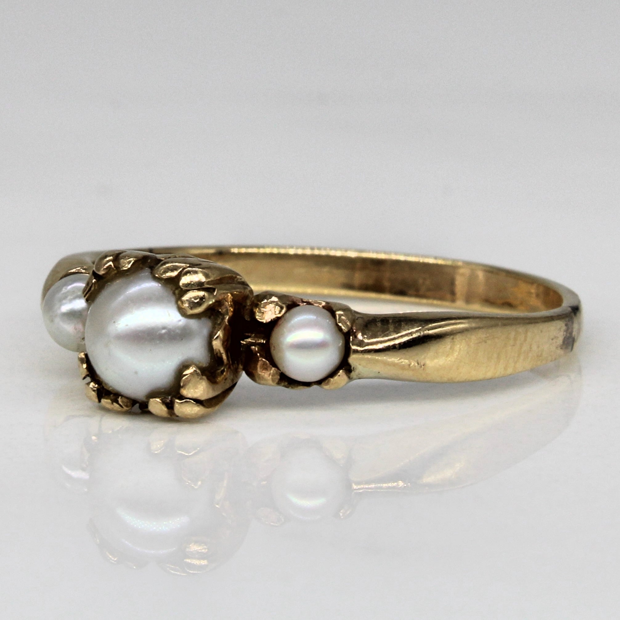 Three Stone Pearl Ring - Size 7.75 - Elegant Women's Jewelry for Wedding, Engagement & Special Occasions