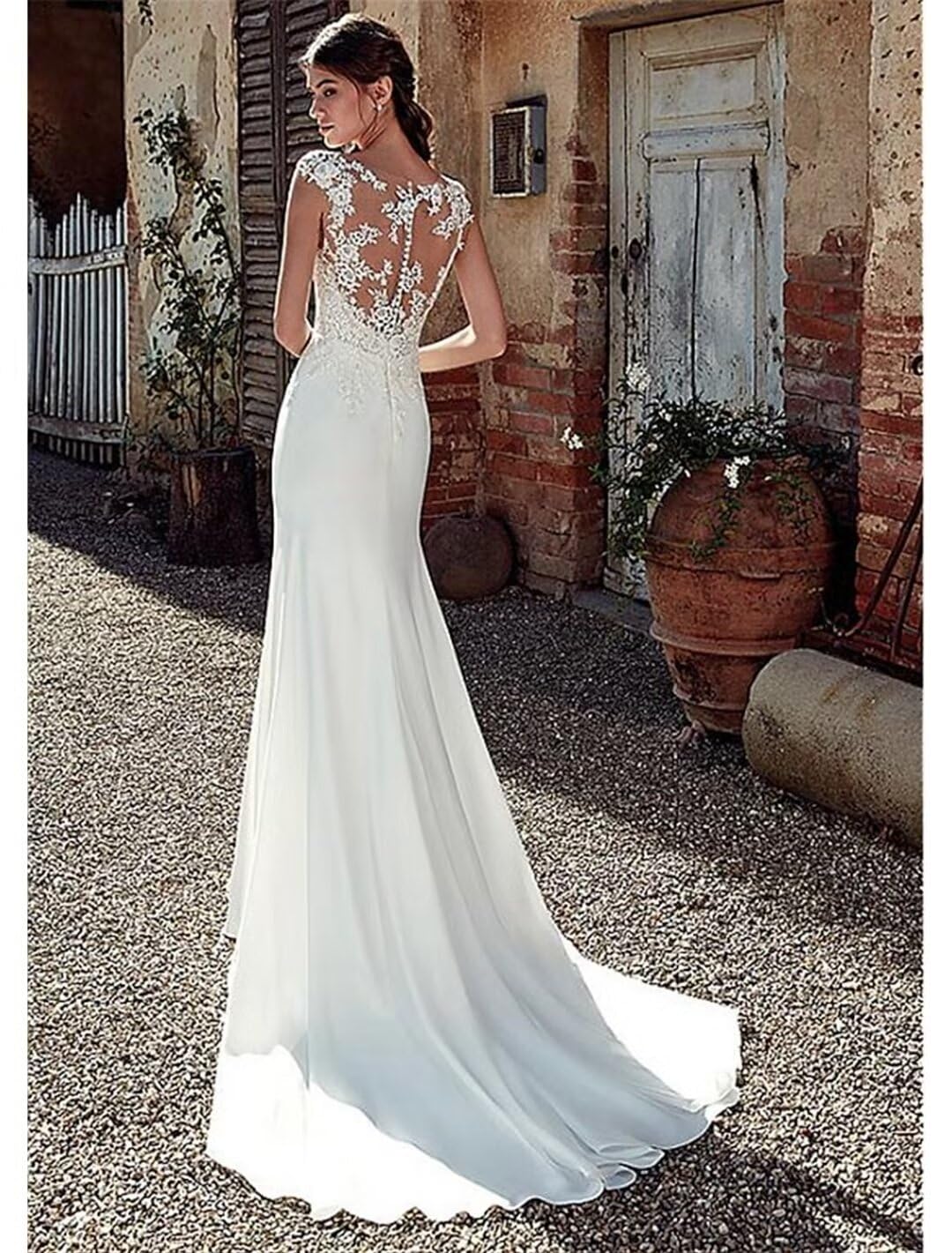 Elegant Lace Applique Mermaid Wedding Dress for Women - Boho Beach Bride Gown for Outdoor & Destination Weddings