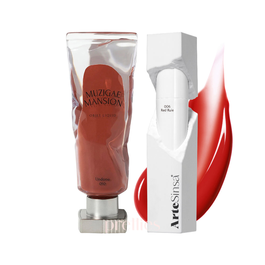 MUZIGAE MANSION Objet Liquid 010 + ArteSinsa Dewy Fit Tint (#006 Red Rule) Set - Korean Lip & Cheek Makeup Combo for Dewy Glam Look | Perfect for Date Night & Special Occasions