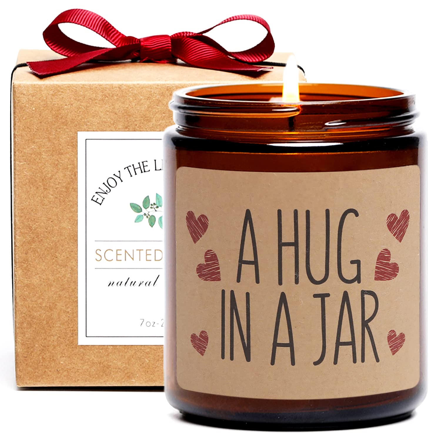 Thinking of You Gift - A Hug in a Jar Scented Soy Candle with Inspirational Positive Wishes | Encouragement, Get Well Soon, Condolence, Relaxing Gift for Women | Perfect for Home, Office, Meditation & Stress Relief (Brown)