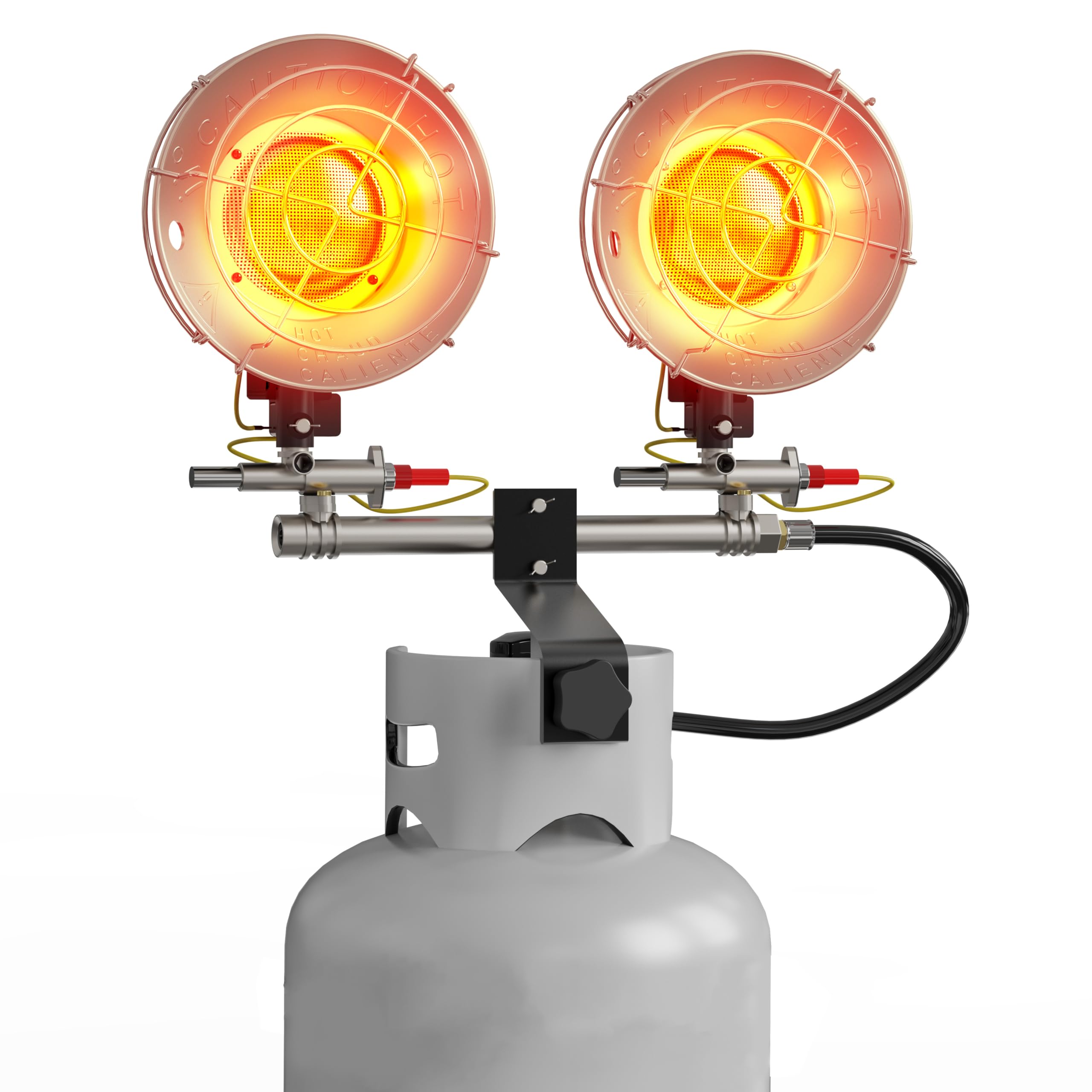 Buyplus 30,000 BTU Outdoor Propane Heater with 3 Heating Modes - Portable Double Tank Top Tent Heater with Safety Shut-off Valve & Tip-over Switch for Camping, Patio, Backyard, Garage, Deck (Red, Fuel Not Included) - Perfect for Winter Outdoor Gatherings & Emergency Heating