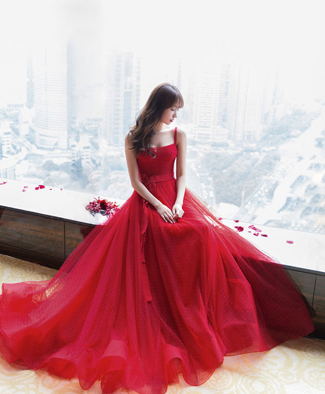 Elegant Red Tulle Long Prom Dress & Evening Gown - Perfect for Homecoming, Formal Dances, Weddings & Special Occasions