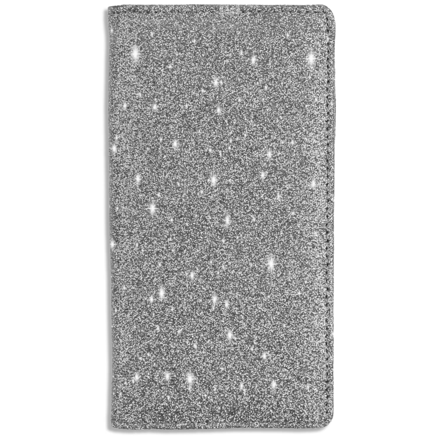 Sanlykate RFID Blocking Glitter Checkbook Cover for Women - PU Leather Standard Checkbook Case with Pen Holder & Free Divider (Silver) - Perfect for Everyday Banking, Bill Payments & Financial Organization