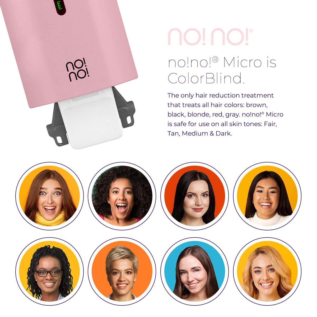 NO!NO! Micro Hair Removal Device for Women & Men - Painless & Rechargeable Hair Remover for Face & Body, Suitable for All Skin Tones, Wireless & Portable IPL Device - Perfect for Travel, Home & Salon Use - Lilac