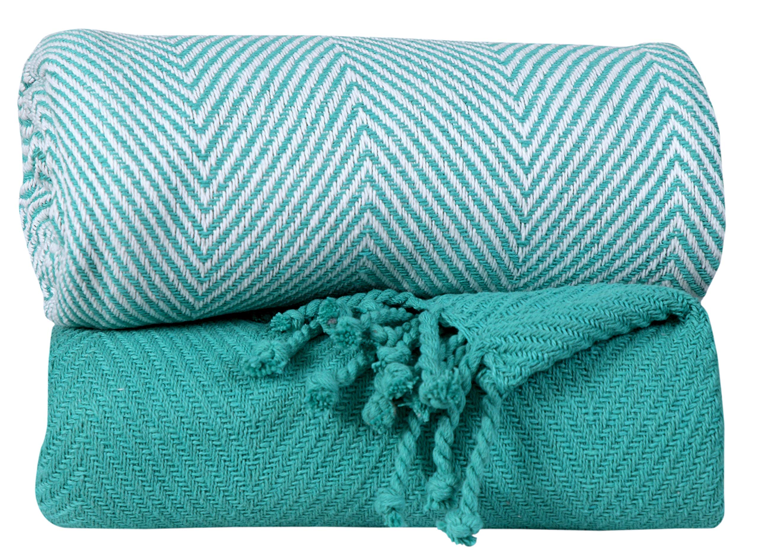 Premium 100% Cotton Handwoven Chevron Throw Blanket Set of 2 (50