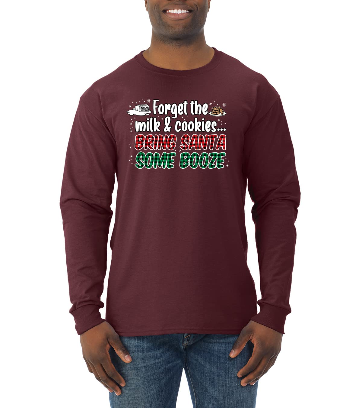 Wild Bobby Santa Booze Christmas Long Sleeve Shirt for Men - Funny Holiday Party & Gift Idea for Christmas Gatherings