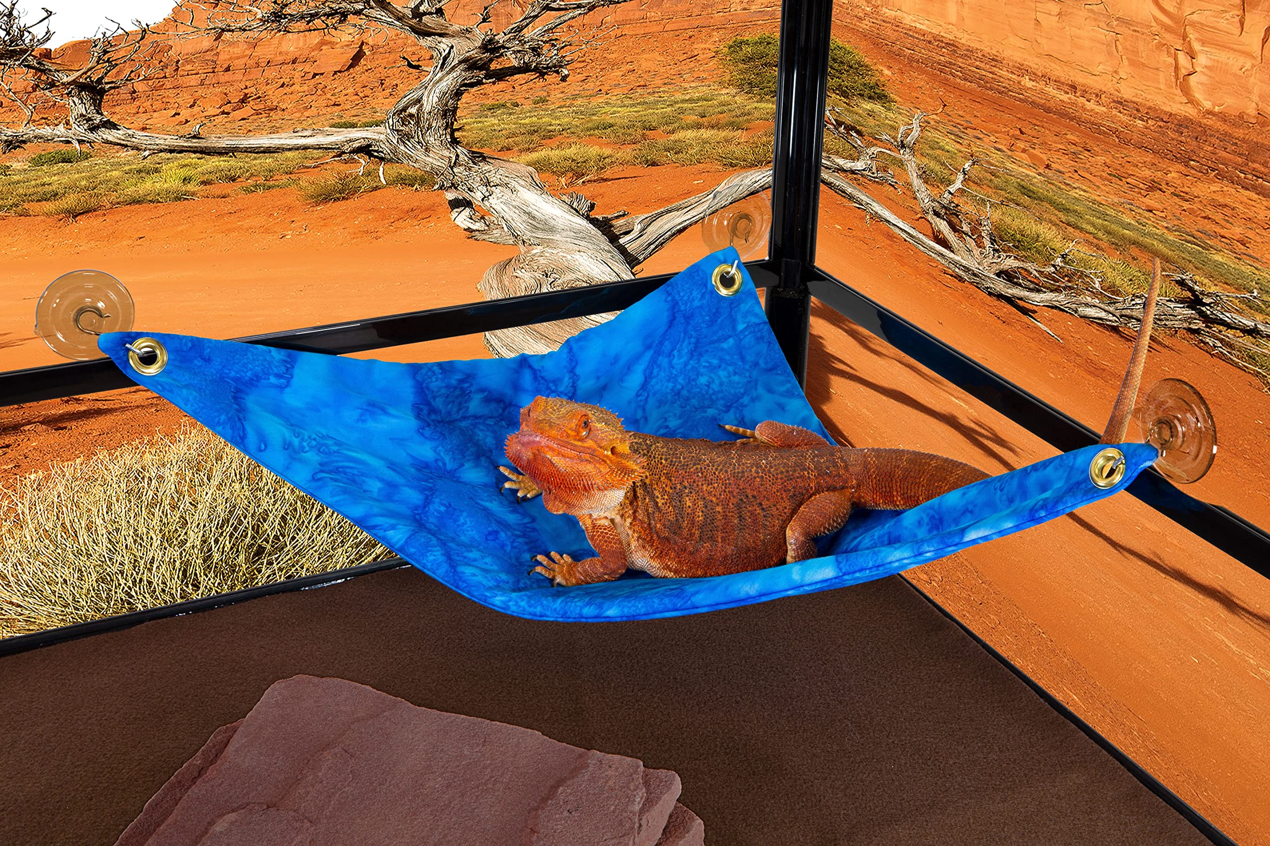 Bearded Dragon Hammock - Blue Heaven Batik Fabric Reptile Lounge with Suction Cup Hooks - Perfect for Climbing, Basking & Relaxing in Terrariums