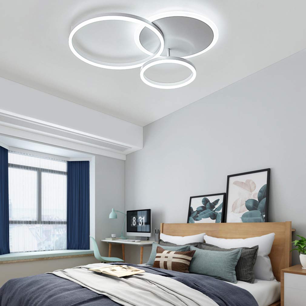 Modern Acrylic 3-Ring Dimmable LED Ceiling Light with Remote Control - White Chandelier for Living Room, Bedroom, Kitchen Island & Dining Table - Energy Efficient Creative Design Lighting for Home Decor