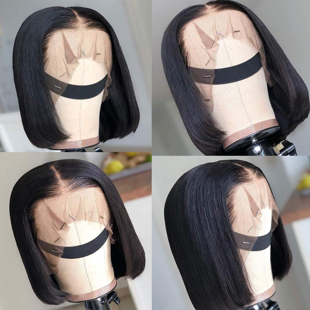 10 Inch Short Bob Lace Frontal Wig - 150% Density Brazilian Virgin Human Hair with 13x6 Lace & Baby Hair | Glueless Middle Part Wig for Everyday Wear, Cosplay & Special Occasions | Natural Color Human Hair Wig for Women
