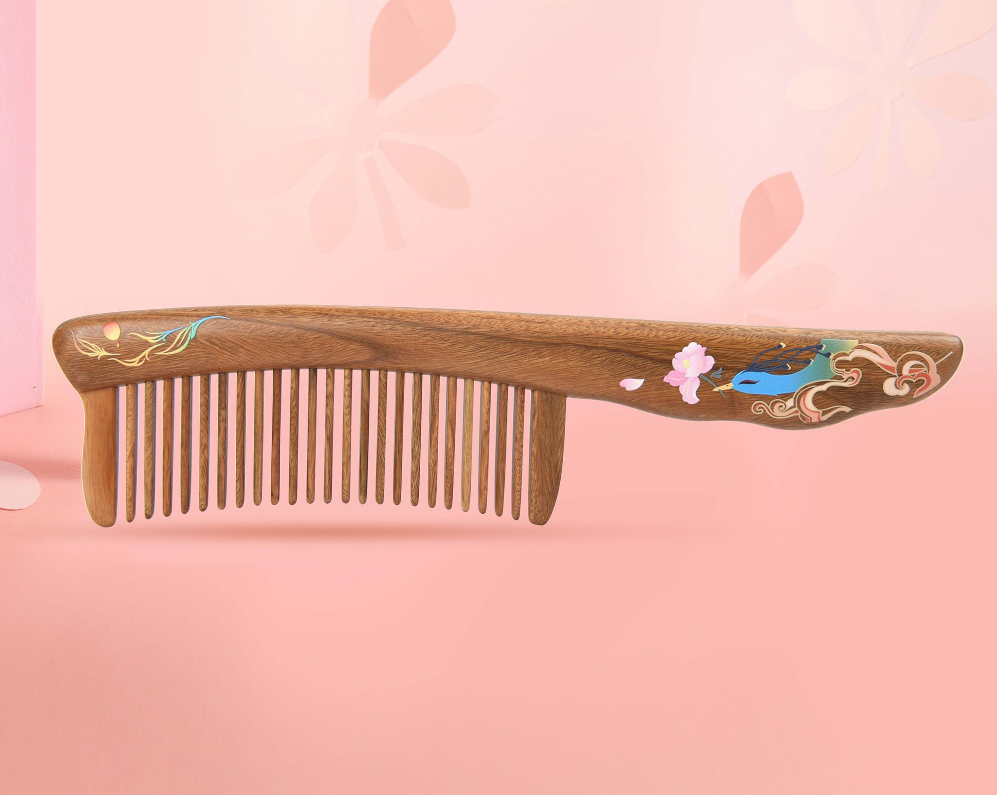 Premium Sandalwood Hair Comb with Blue Bird Design - Natural Wooden Comb for Detangling & Styling - Perfect for Daily Hair Care, Gifts & Travel
