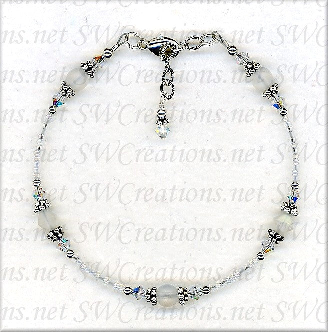 Elegant White Czech Crystal Frosted Anklet - Dainty Adjustable Ankle Bracelet for Women - Perfect for Beach, Wedding & Summer Fashion Accessories