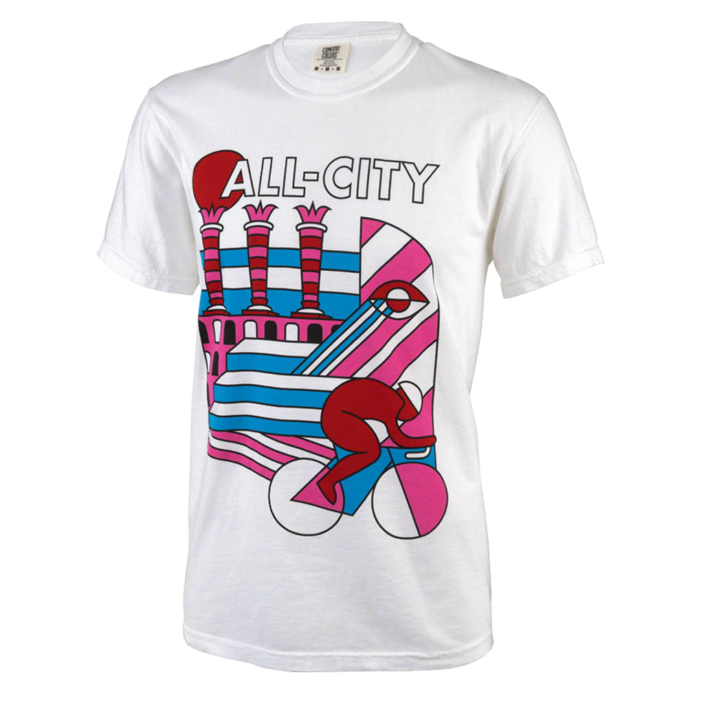 All City Parthenon Party Men's T-Shirt - Casual Graphic Tee in White, Pink, Red, Blue, Black | Small Size | Perfect for Streetwear, Festivals & Everyday Wear
