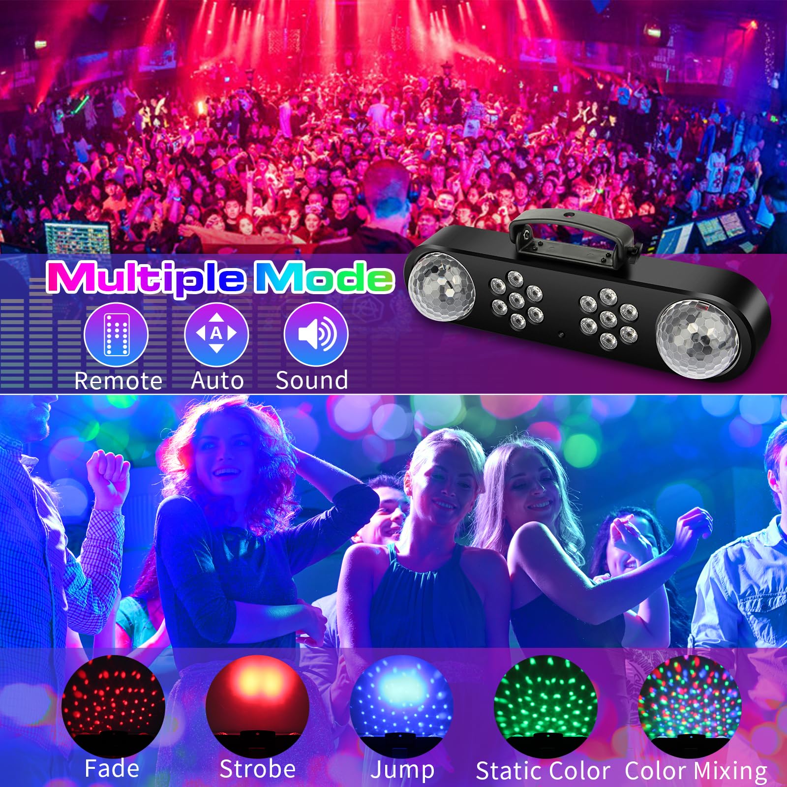 DJ Disco Lights with Stand - Professional RGB LED Rotating Ball Party Lighting System | Sound Activated & Remote Control | Perfect for Stage, Bar, Wedding, Club, Dance Events & Indoor Gigs