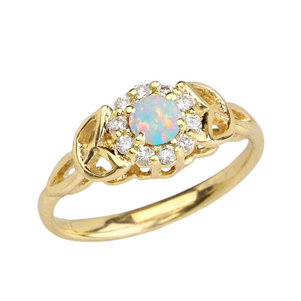 10K Yellow Gold Diamond & Opal Engagement Ring for Women - Modern Contemporary Wedding Band, Promise Ring, Anniversary Gift for Her - Perfect for Proposals, Valentine's Day & Special Occasions