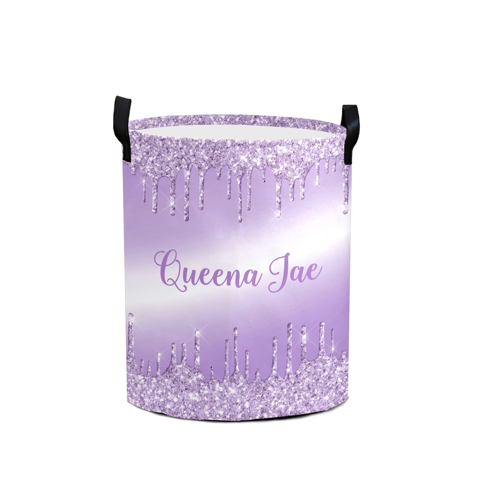 Metallic Violet Purple Dripping Glitter Storage Bin - Waterproof Oxford Fabric Laundry Hamper & Organizer for Clothes, Toys, Gifts | Perfect for Bedroom, Nursery & Home Organization