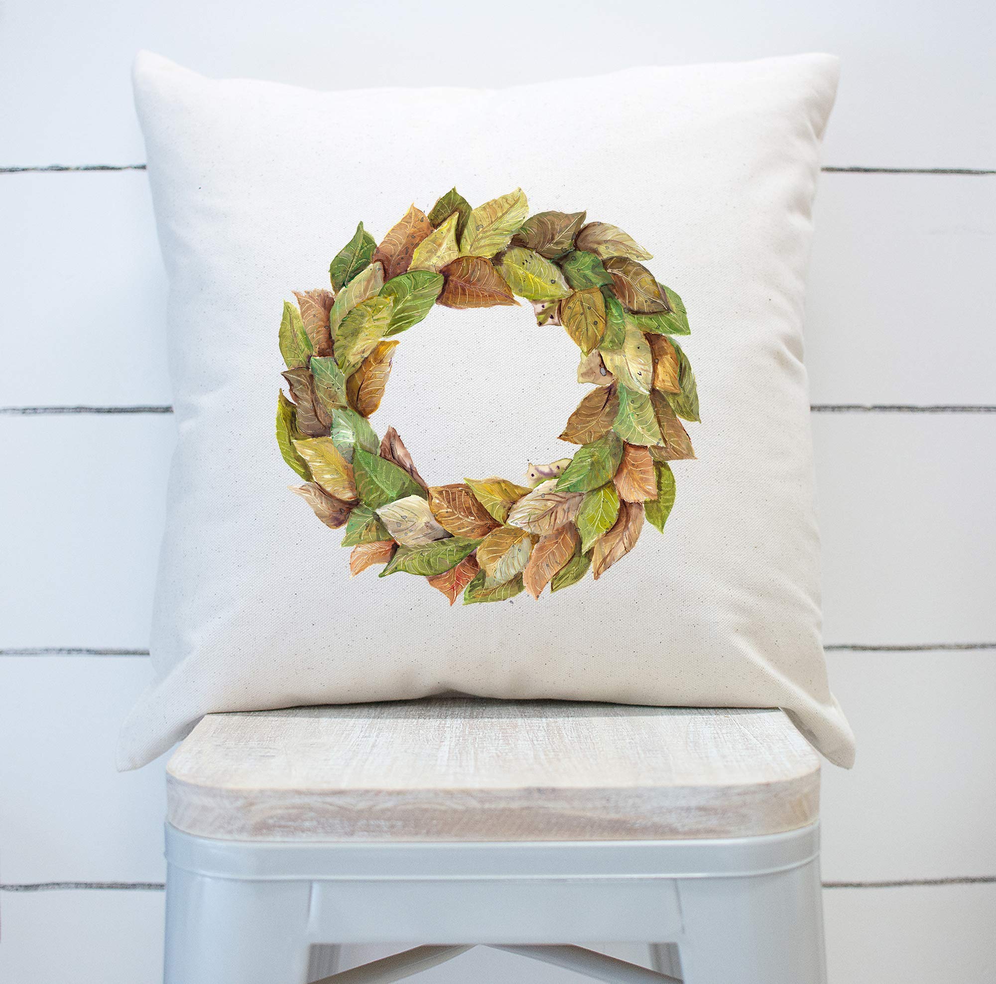 Farmhouse Throw Pillow Cover 20x20 Inches - Magnolia Wreath Decorative Pillow Case for Couch, Bed, Sofa - Soft White Home Decor Accent for Living Room, Bedroom & Porch