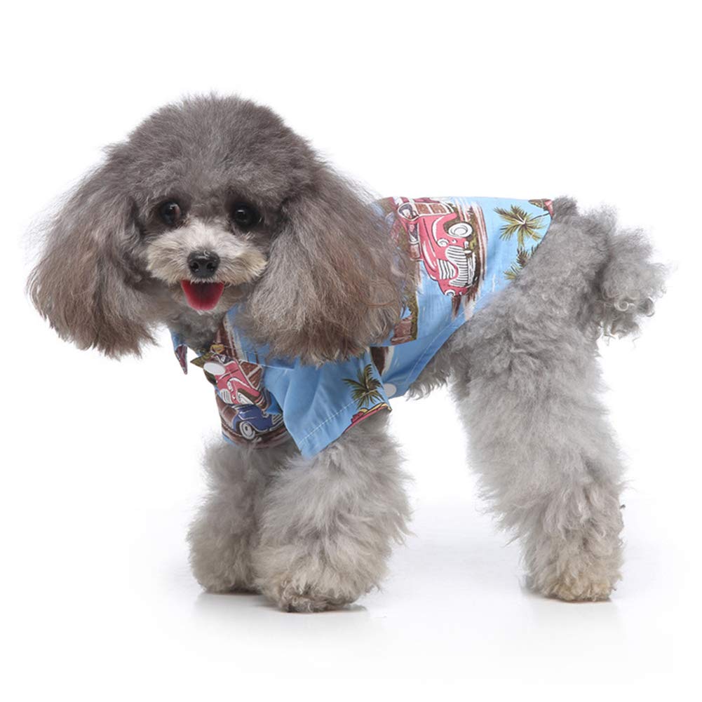 Tangpan Summer Pet Hawaiian Beach Plaid Print Dog Shirts - Blue Daisy Floral Design for Small & Medium Dogs - Perfect for Beach Outings, Vacations & Outdoor Adventures