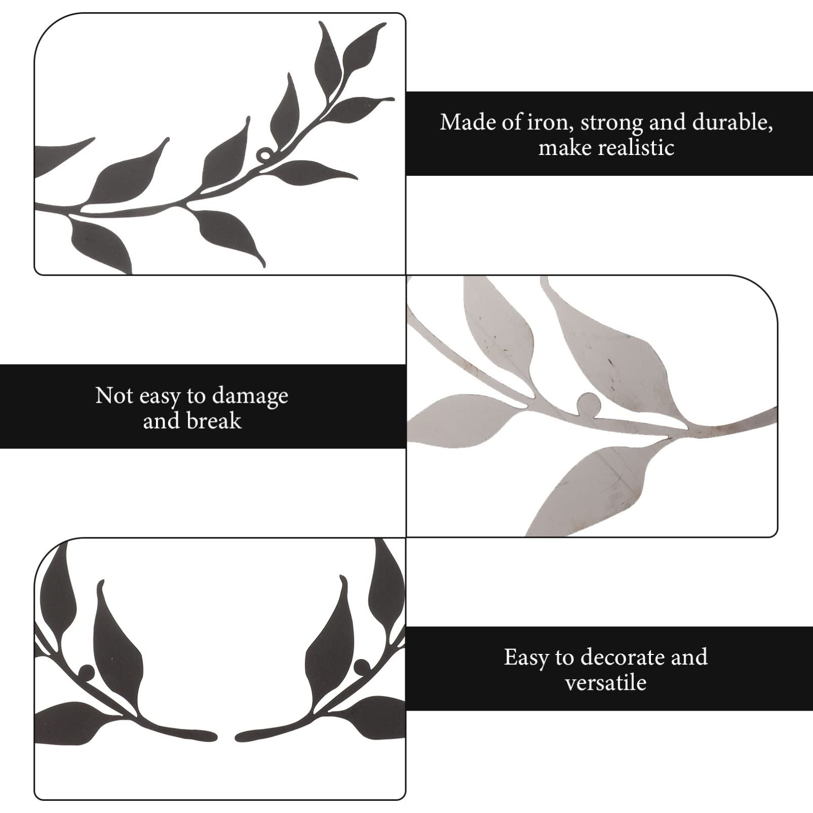 2pcs Black Metal Leaf Wall Art - Olive Branch Decor for Bedroom & Living Room