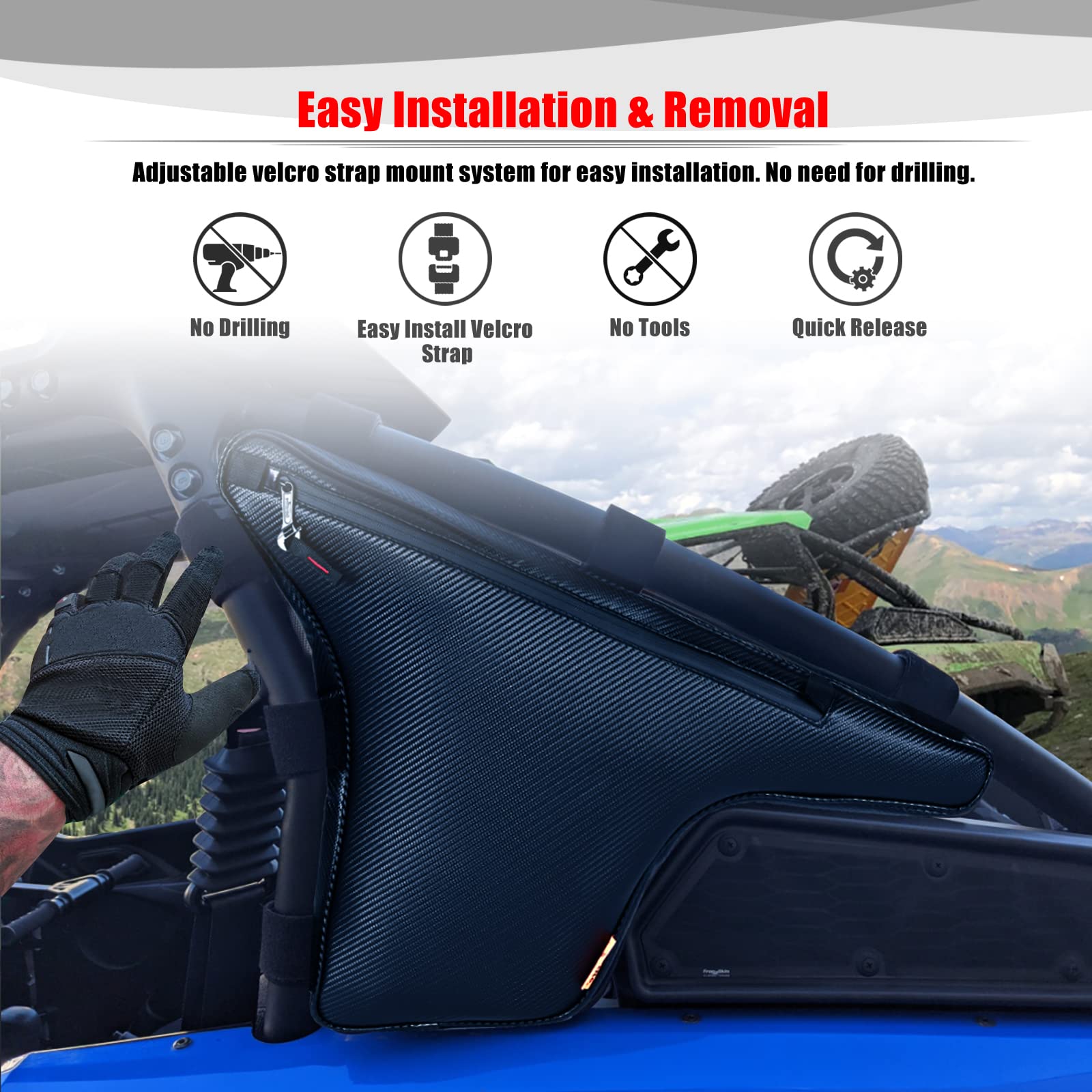 Goldfire Teryx KRX Side Cage Storage Bag - 2 Pack Black Triangle Truss Organizer with Green Piping | Compatible with Kawasaki Teryx KRX 1000 (2020+ Models) | Perfect for Off-Road Adventures, Hunting Gear Storage & Trail Organization