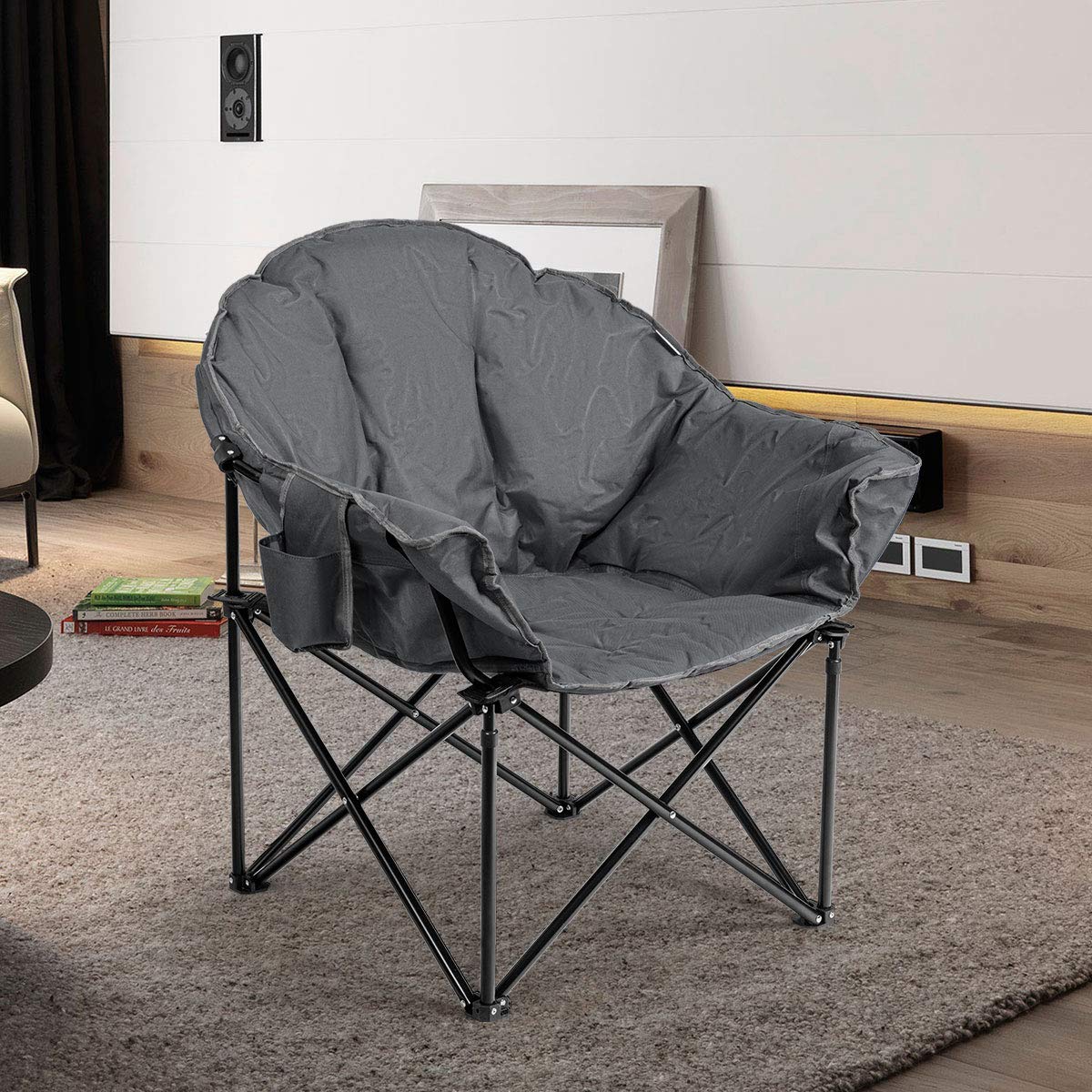 **Tangkula Oversized Camping Chair - Heavy Duty Padded Folding Chair with Cup Holder & Carry Bag, Moon Round Saucer Club Chair for Outdoor, Picnic, Fishing, Hiking, Beach, Backyard, BBQ, Concert (Grey, 2-Pack) - Perfect for Relaxing in Comfort Anywhere**