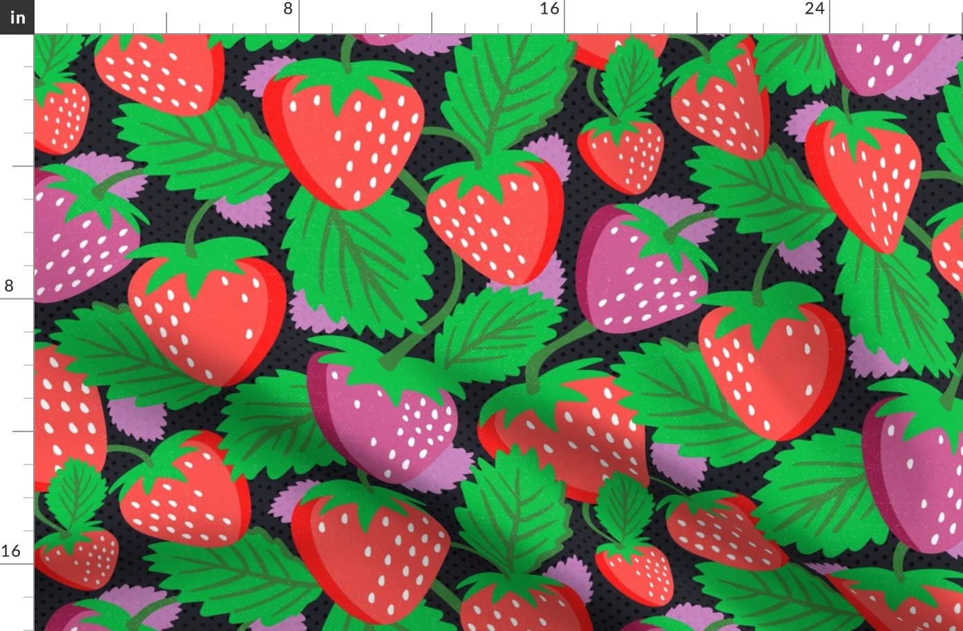 Strawberry Grove Black Bloom Leaves Fruit Berries Printed Denim Fabric by The Yard - Spring Summer Garden Design for Apparel, Home Decor & Upholstery | DIY Sewing, Curtains, Tablecloths & Craft Projects