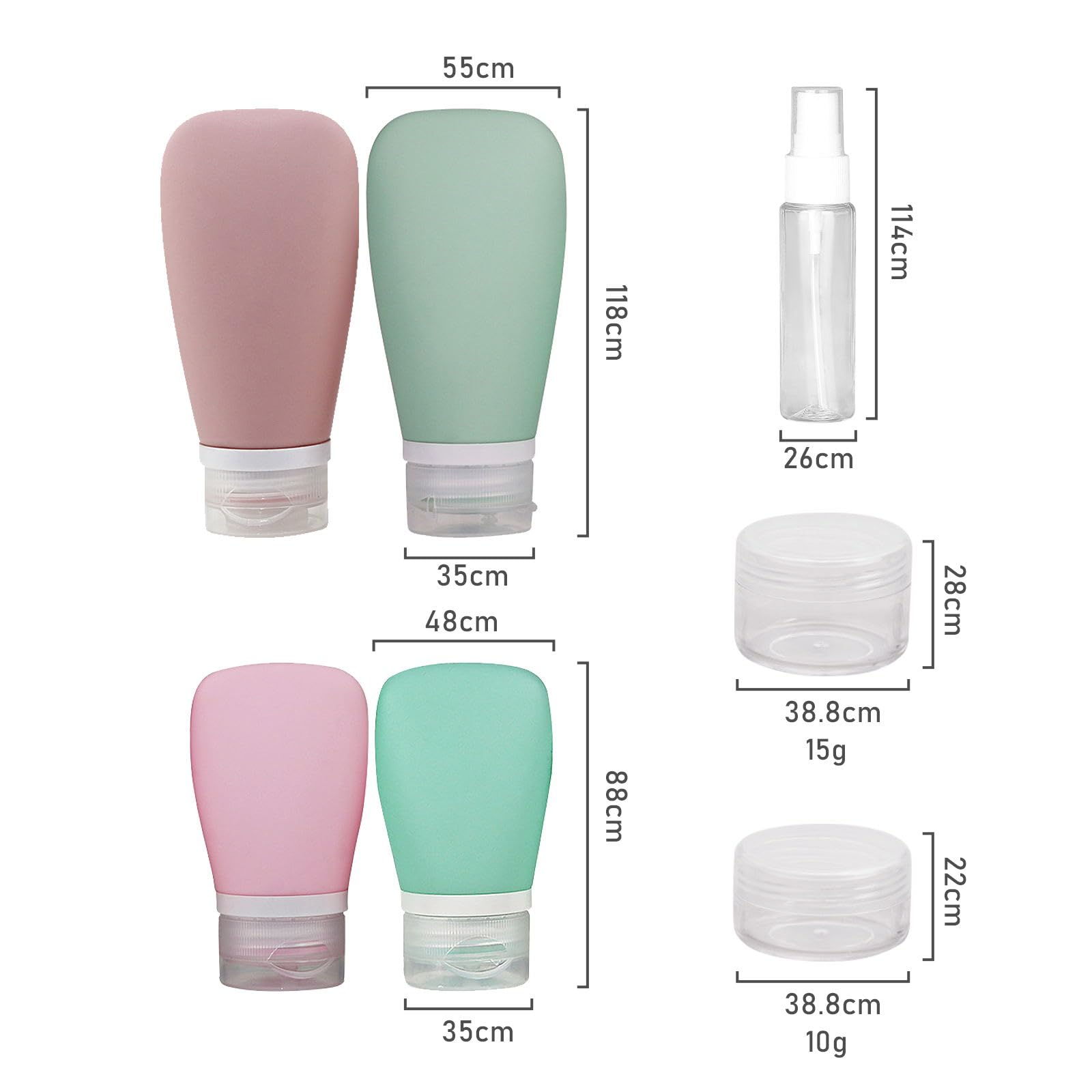 7-Pack Leak Proof Silicone Travel Bottles Set for Toiletries - Portable & TSA Approved (Pink + Green) - Perfect for Air Travel, Camping & Gym Essentials