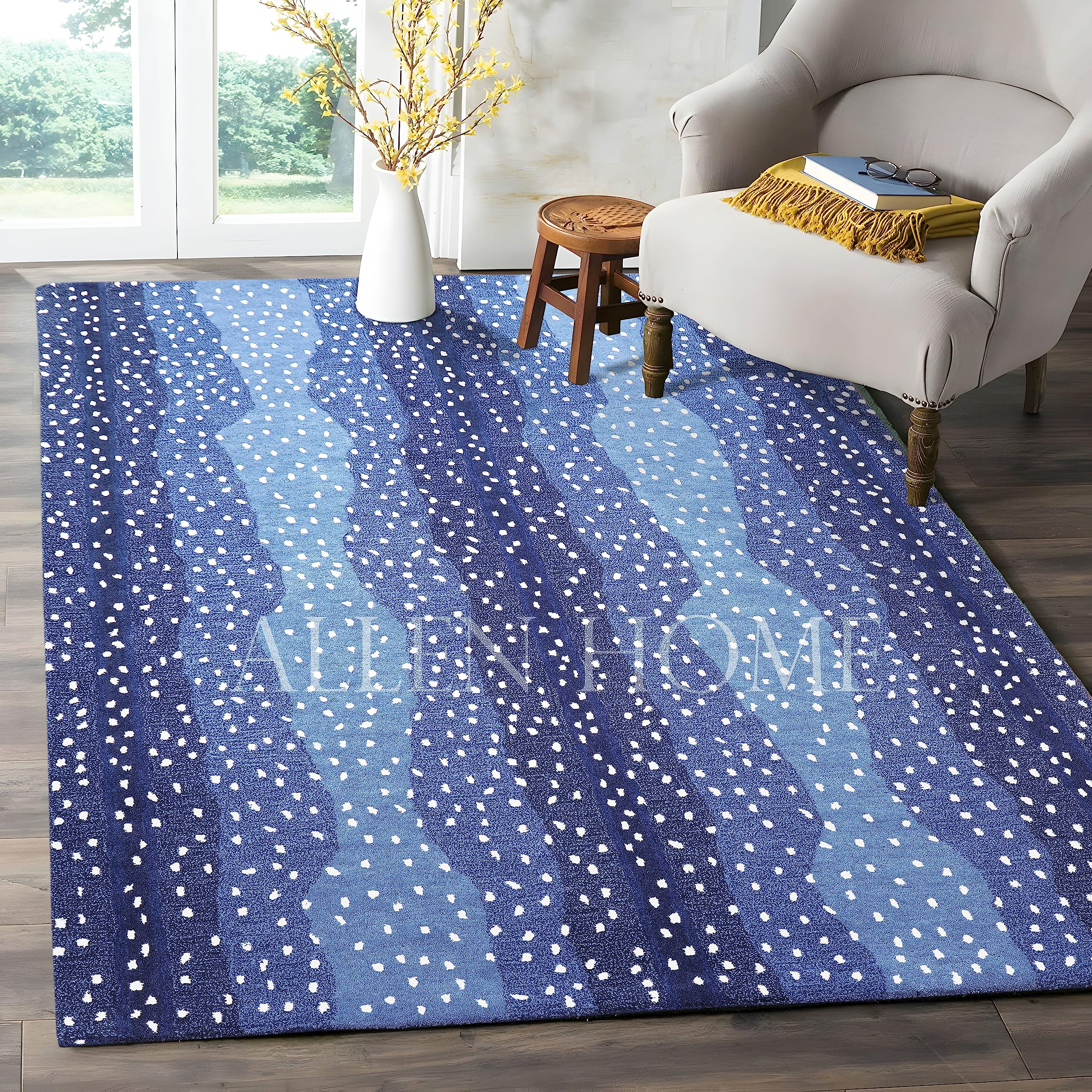 Handmade Wool Area Rugs for Living Room, Bedroom & Dining Room – 5’ x 8’ Traditional Handcrafted Carpet with Natural Latex Backing & 100% Cotton – Antelope Blue – Perfect for Cozy Home Decor & High-Traffic Areas