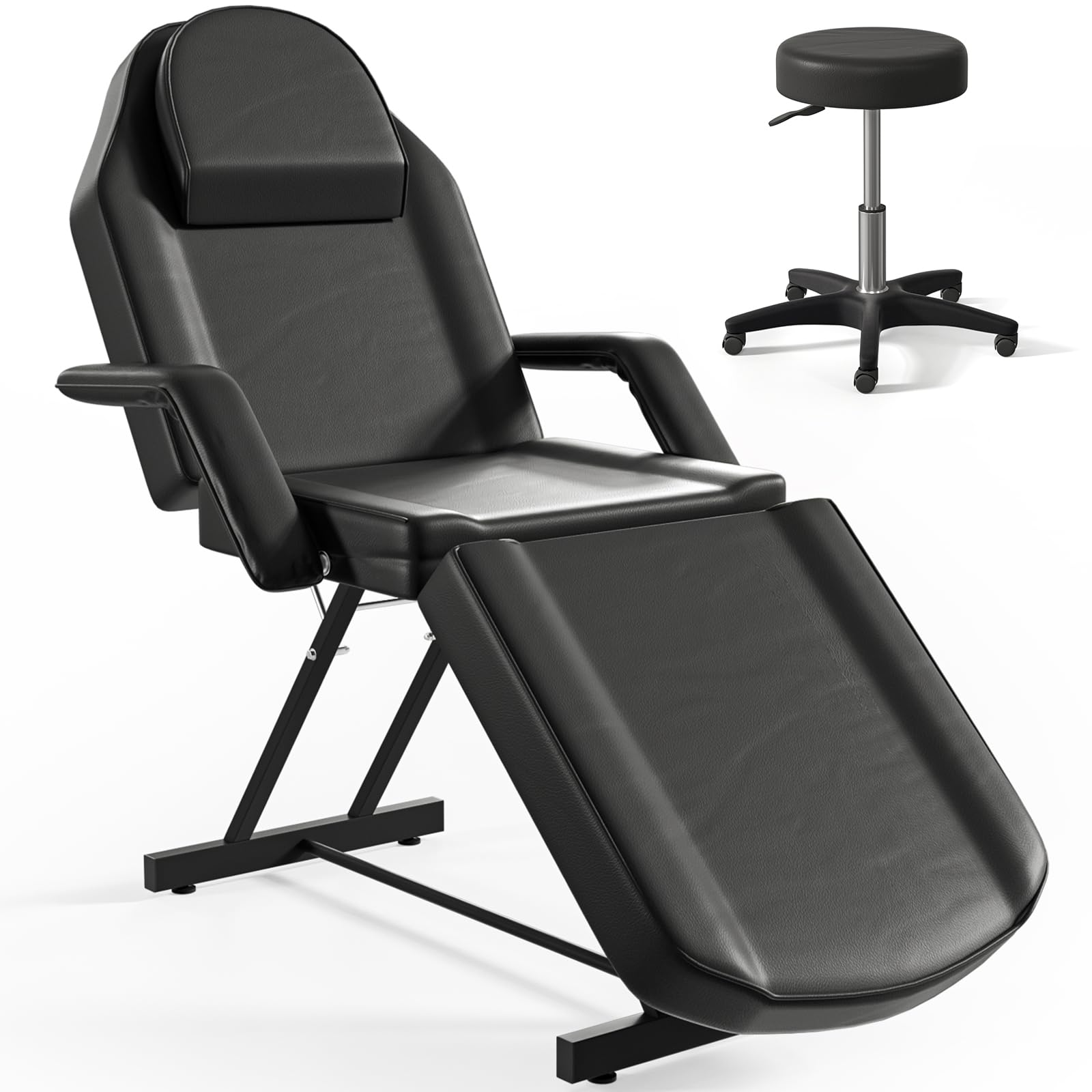 Professional Adjustable Tattoo Chair & Massage Table Set - Black Tattoo Bed with Stool for Tattoo Artists, Estheticians & Lash Technicians | Perfect for Tattoo Parlors, Beauty Salons & Spa Treatments