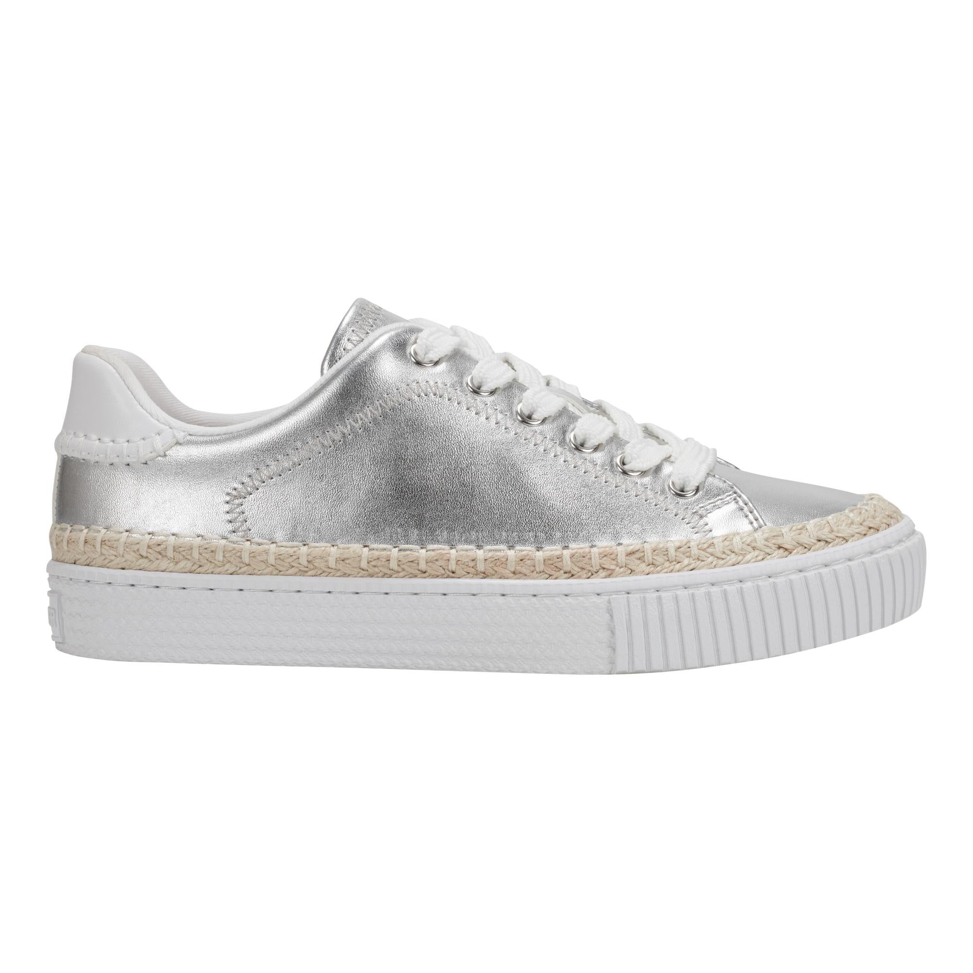 Marc Fisher Women's Spryng Soft Silver/White/Metallic Sneakers - Comfortable Casual Walking Shoes for Women, Perfect for Work, Travel & Everyday Wear