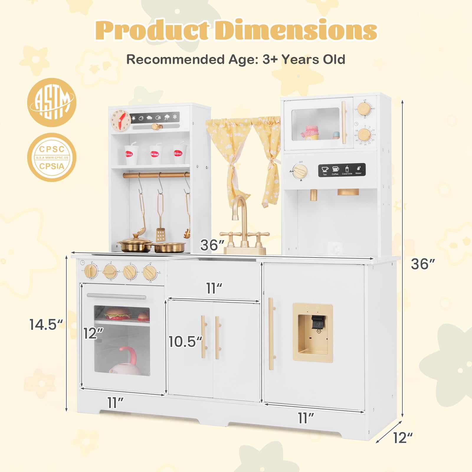 Honey Joy Wooden Kids Kitchen Playset with Coffee Maker & Stove - Pretend Play Toy for Toddlers, Perfect Gift for Boys & Girls - Indoor Fun