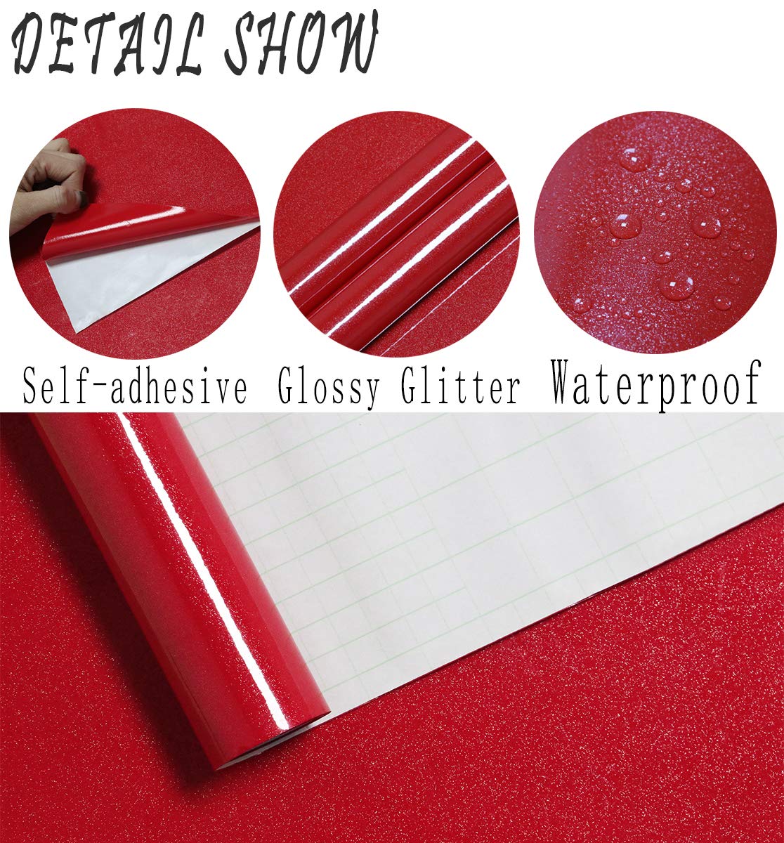 15.8” x 197” Glossy Red Contact Paper - Peel and Stick Self-Adhesive Wallpaper for Countertops | Waterproof, Easy to Clean Vinyl Film | Perfect for Kitchen Cabinets, Shelves, Drawers & DIY Home Decor