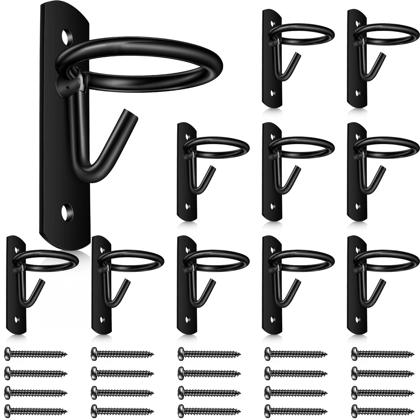 10 Pcs Heavy Duty Metal Equestrian Bucket Hooks - Wall Mount Horse Water Bucket Holder for Stable, Barn & Pasture - Black Stall Accessories for Feeding & Watering Horses