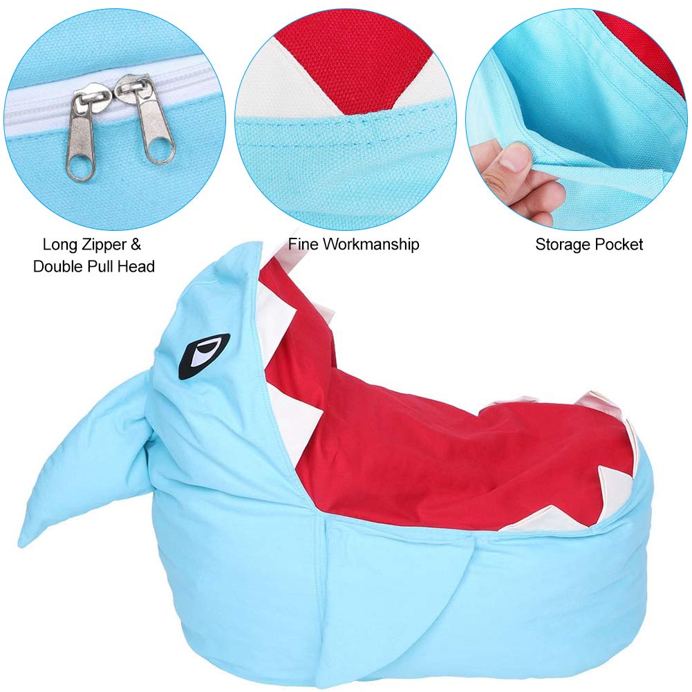 **Adorable Shark Bean Bag Chair for Kids - Large Plush Toy Organizer with Zipper, Stuffed Storage Bag for Pillows, Towels & Clothes - Perfect for Playrooms, Bedrooms & Reading Nooks (Blue)**