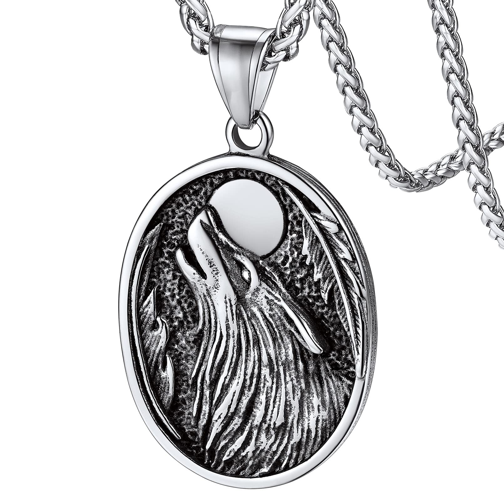 FaithHeart Norse Viking Wolf Pendant Necklace for Men & Women - Stainless Steel/18K Gold Plated Nordic Jewelry with Gift Box - Perfect for Viking Lovers, Cosplay & Medieval Reenactment