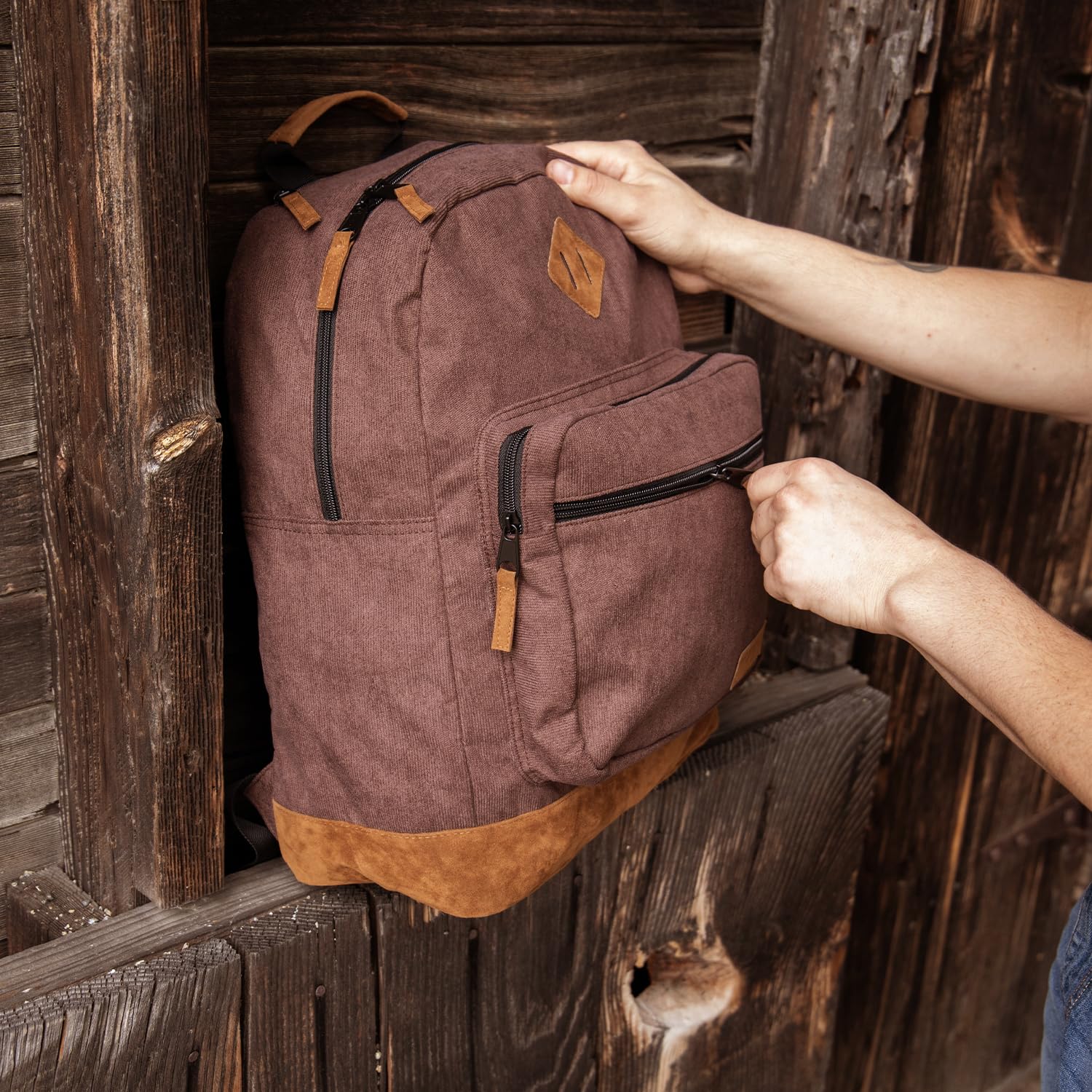 **Wrangler Yellowstone Western-Style Backpack – Water-Resistant Coated Canvas Daypack for Travel, School & Everyday Use – Padded Laptop Sleeve (Brown Corduroy) – Perfect for Hiking, Commuting & College**