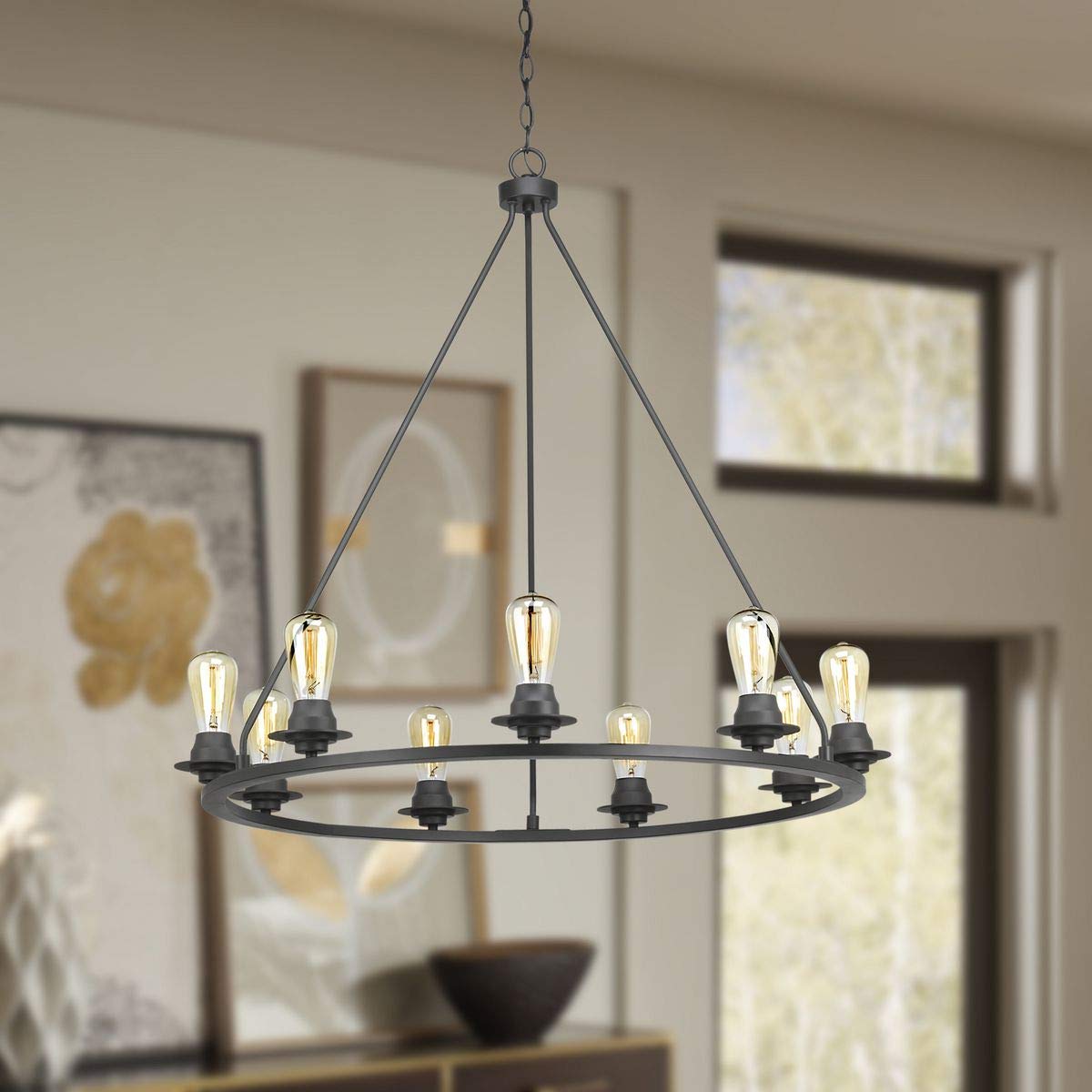 9-Light Farmhouse Chandelier in Graphite - Rustic Ceiling Lighting Fixture for Dining Room, Kitchen Island & Bedroom | Debut Collection