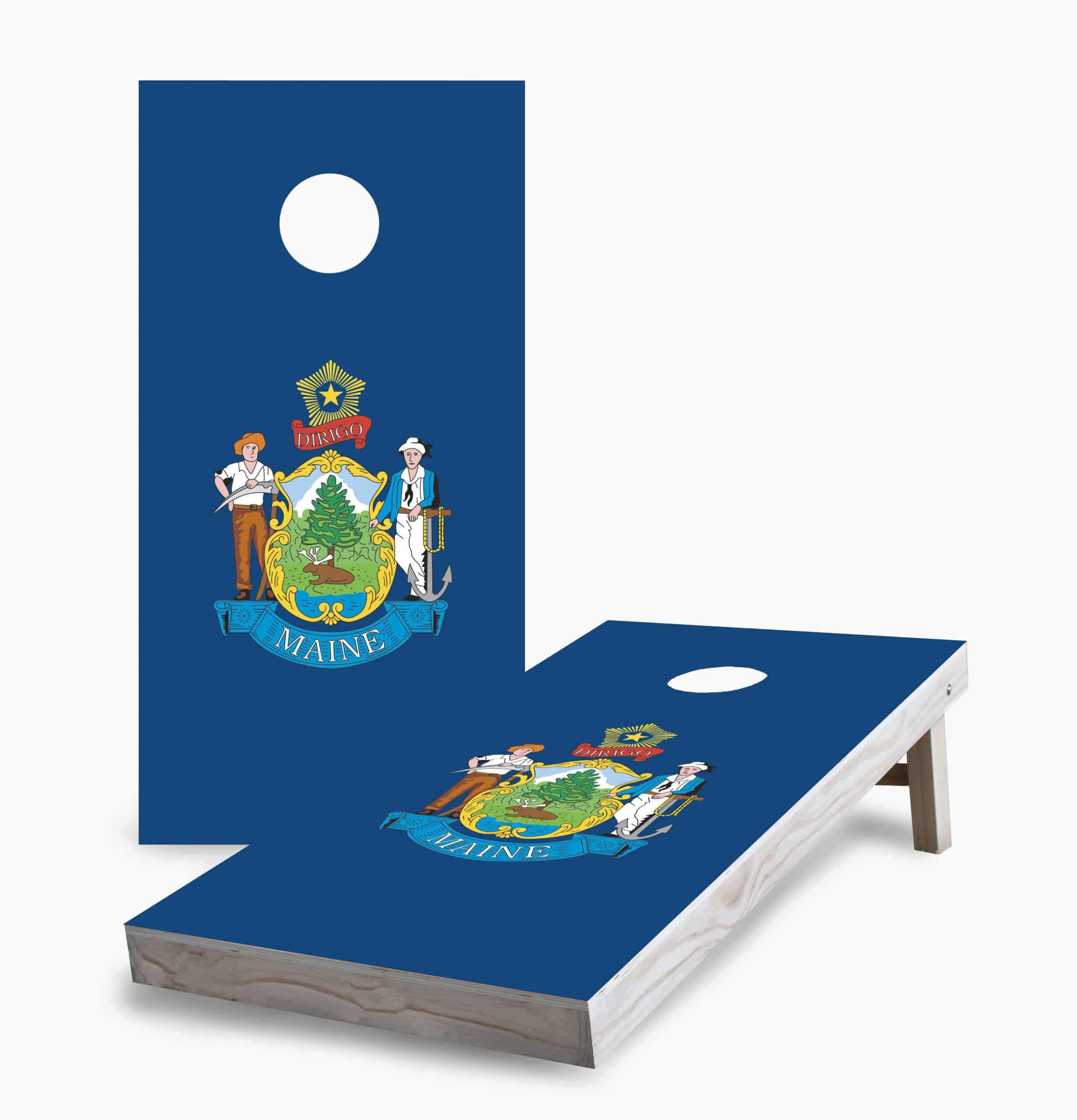 Premium Maine State Flag Cornhole Game Set - 2 Boards, 8 Bean Bags, Carrying Case - Outdoor Lawn Games for Backyard, Tailgating, and Beach Parties