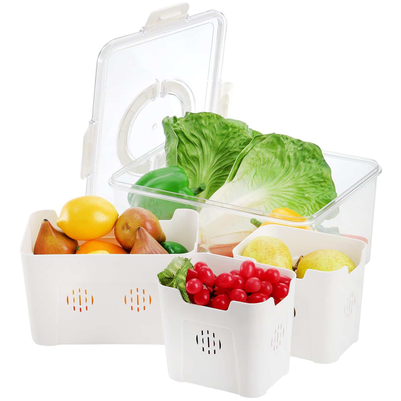 Jucoan Plastic Food Storage Containers with Lids - 3 Pack Reusable Produce Saver Bins for Fruits & Vegetables, Freezer & Refrigerator Safe, Includes Removable Drain Colanders | Perfect for Meal Prep, Leftovers & Kitchen Organization
