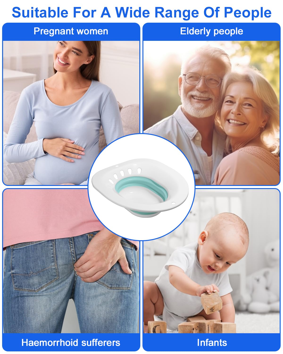 Foldable Toilet Seat Bidet with 2 Cleaning Sponges - Portable Sitz Bath for Hemorrhoid Treatment, Postpartum Care, Pregnancy & Elderly Use - Ideal for Home, Hospital & Travel Comfort