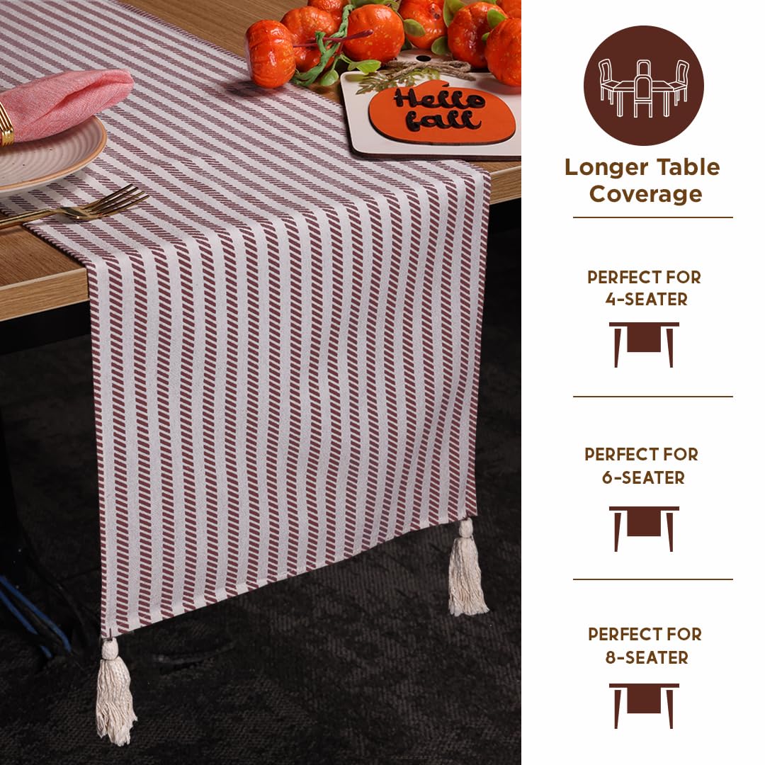 90 Inch Long Farmhouse Style Table Runner with Tassels - 100% Cotton Dining Table Decor for Modern & Rustic Home - Perfect for Thanksgiving, Christmas Dinner, and Everyday Table Setting