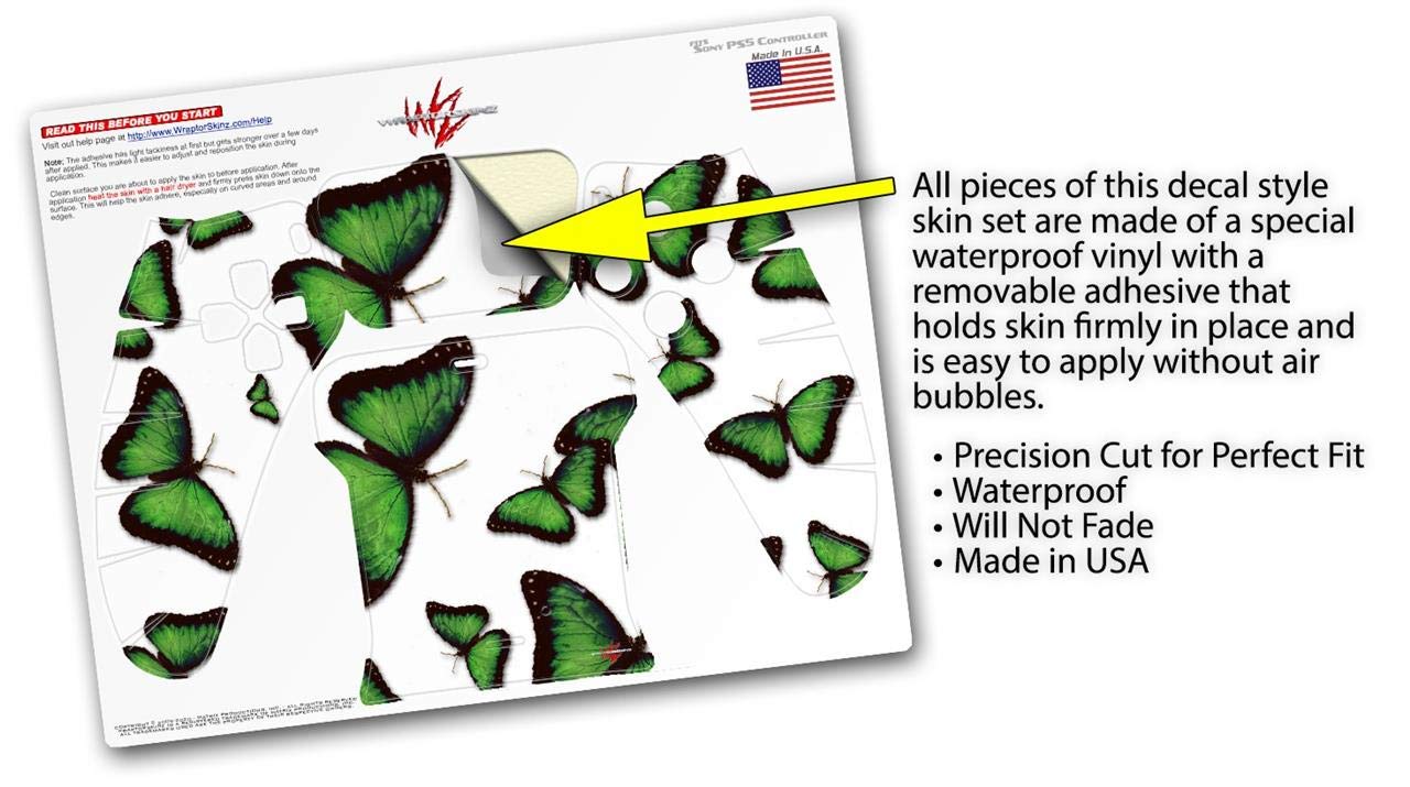 PS5 DualSense Controller Skin Wrap - Butterflies Green for Gaming Protection