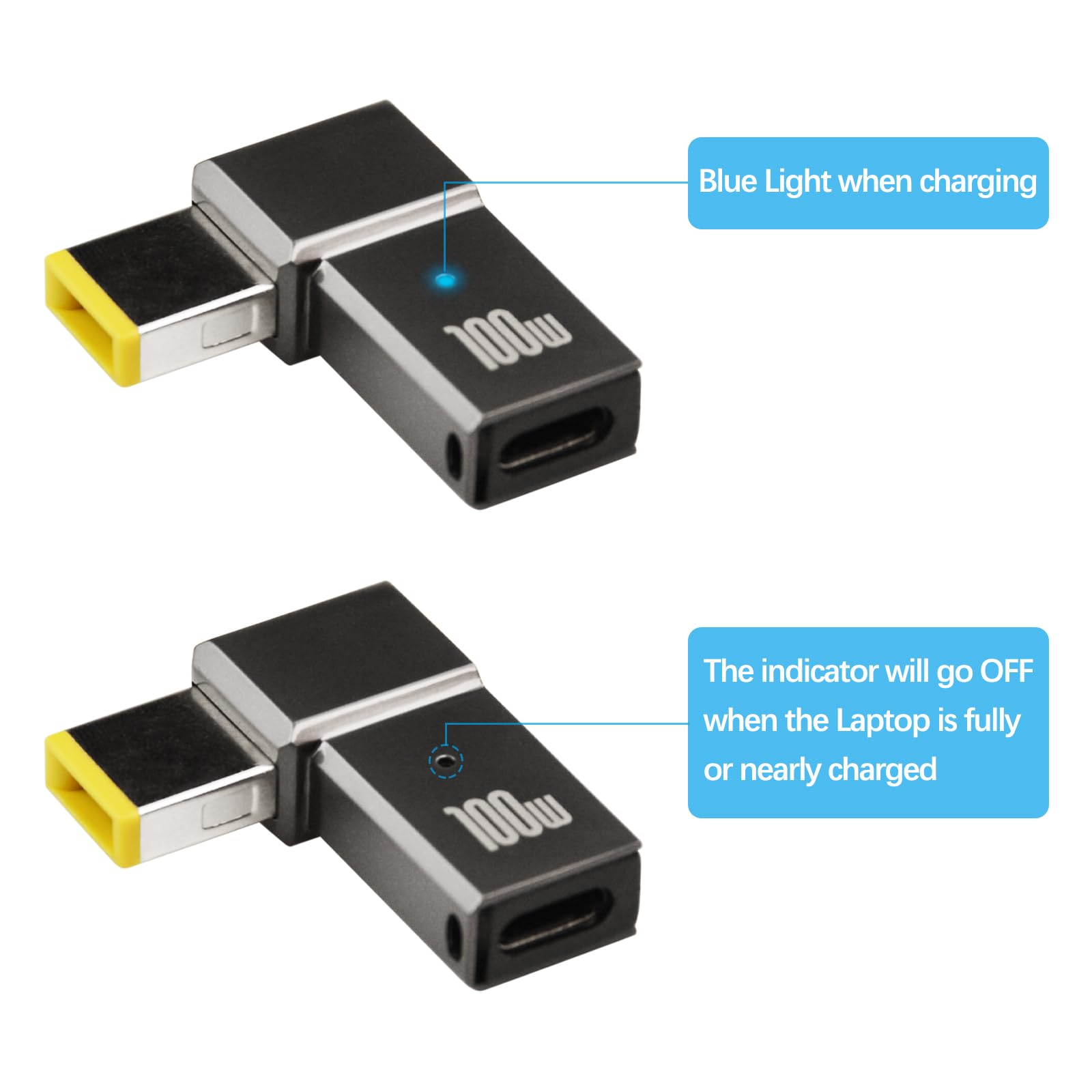2Pcs USB C to Slim Tip Adapter 100W 5A Fast Charging Cable - USB C Female to Slim Tip Rectangle PD Converter for Lenovo Laptops - Zinc Alloy Durable Design for Home Office & Travel Charging