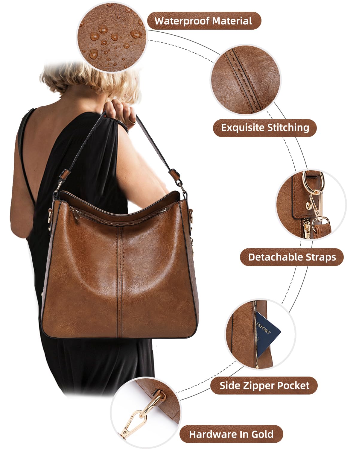 3PCS Women's Leather Crossbody Bags Set with Wallet - Large Shoulder Handbags & Adjustable Straps for Ladies, Perfect for Work, Travel & Daily Use Tote Purse
