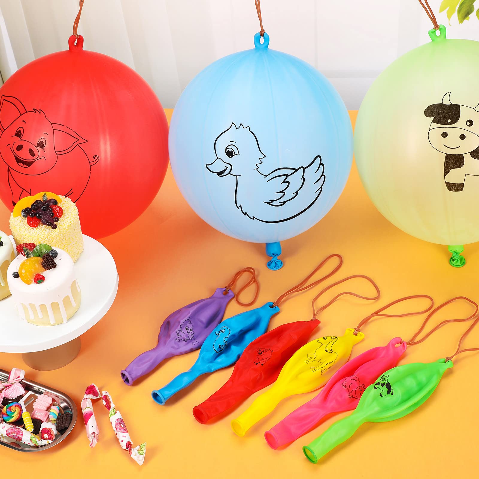 36 Pcs Farm Animal Punch Balloons with Rubber Band Handles - Fun Barnyard Party Favors for Kids Birthday, Animal Themed Decorations - Perfect for Birthday Parties, Carnival Games, and Outdoor Playtime