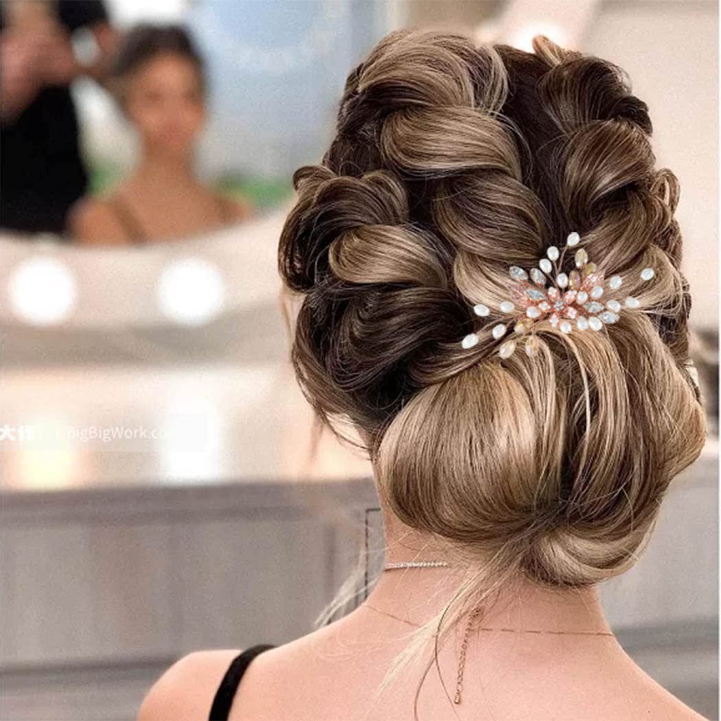 Rose Gold Crystal Bridal Hair Comb - Rhinestone Hair Accessories for Weddings & Parties