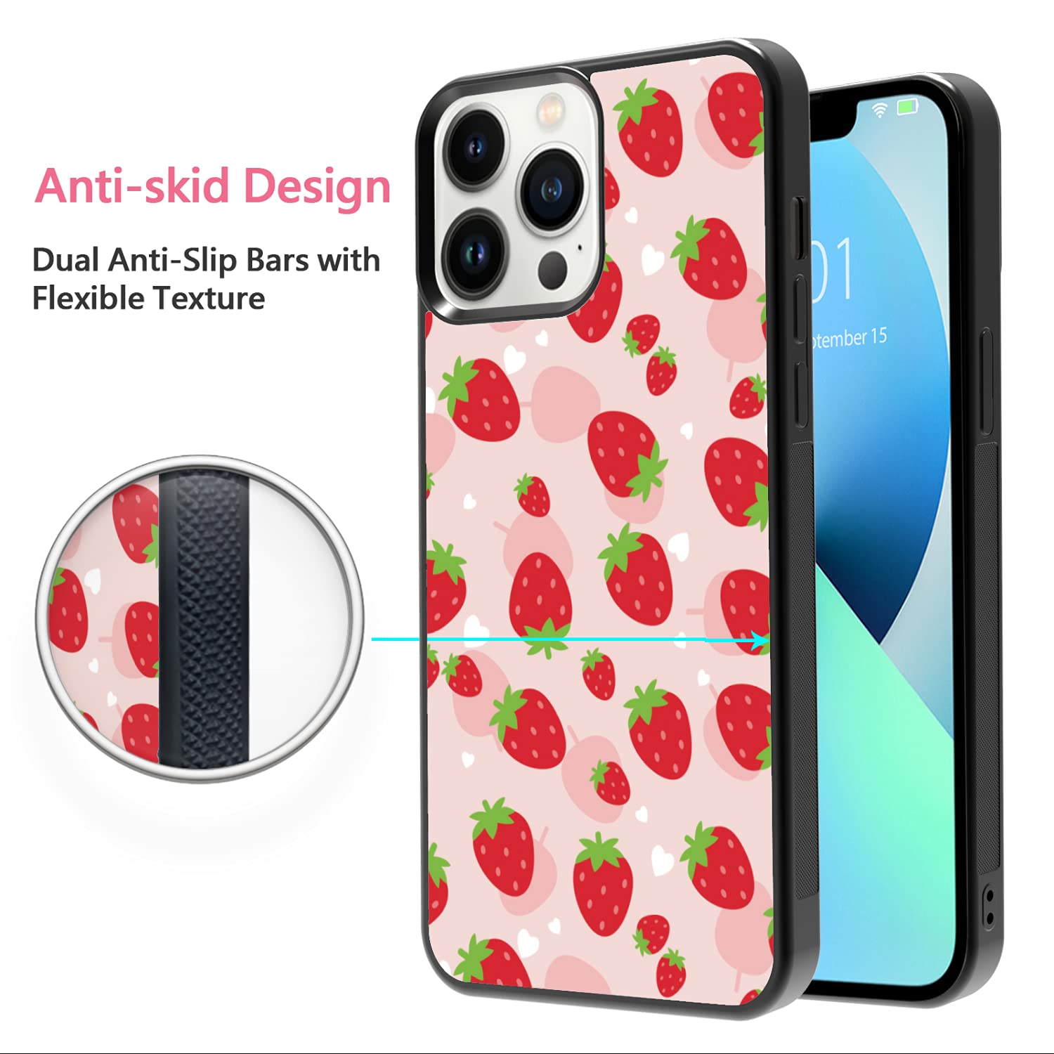 Kawaii Strawberry Phone Case for iPhone 13 Pro Max (6.7 Inch) - Shockproof Protective Cute Pink Cover for Girls & Women | Perfect Gift for Teens, Birthday & Valentine's Day | Compatible with Black & Pink iPhones