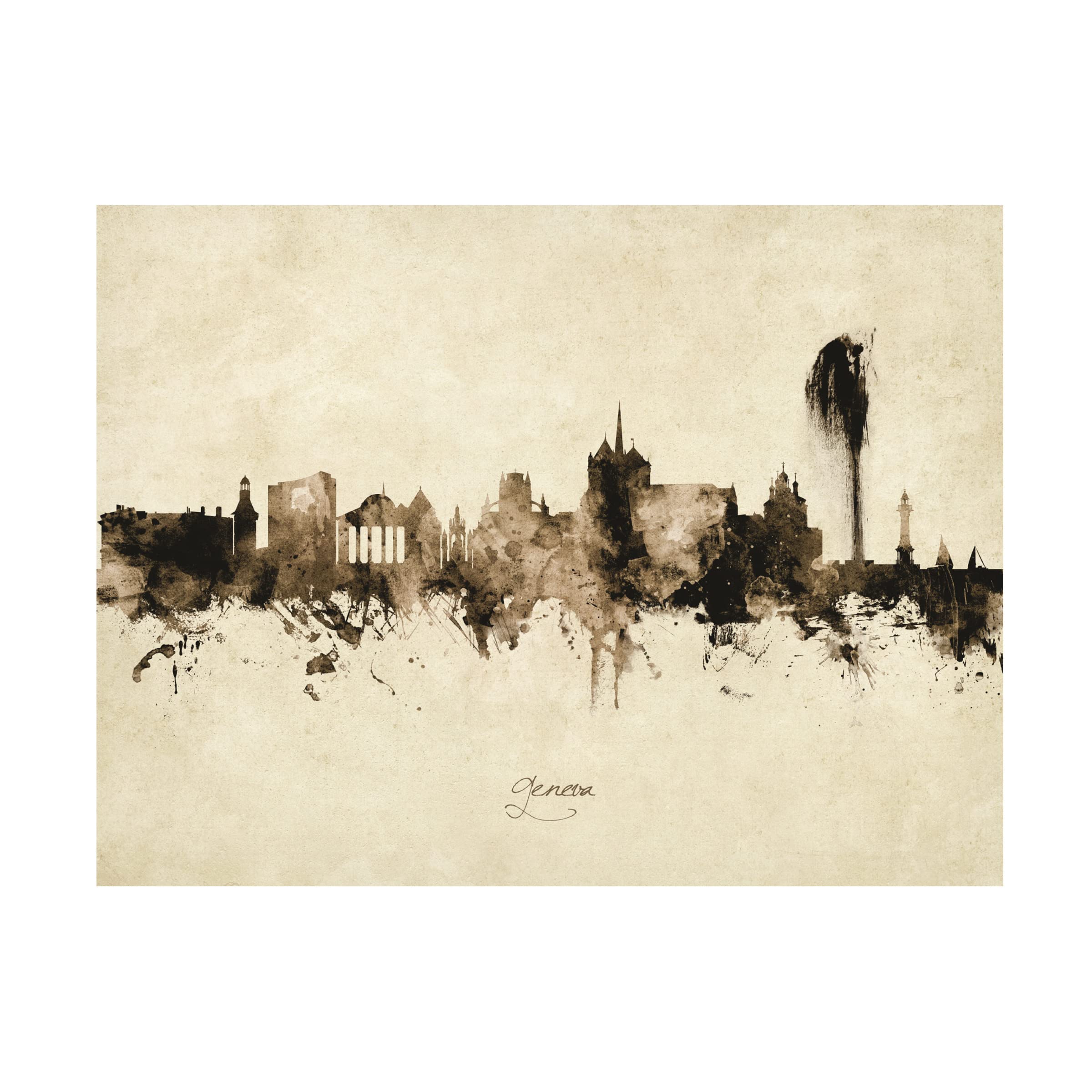 Geneva Switzerland Skyline Vintage Canvas Art Print by Michael Tompsett - Premium Wall Decor for Living Room, Office & Bedroom