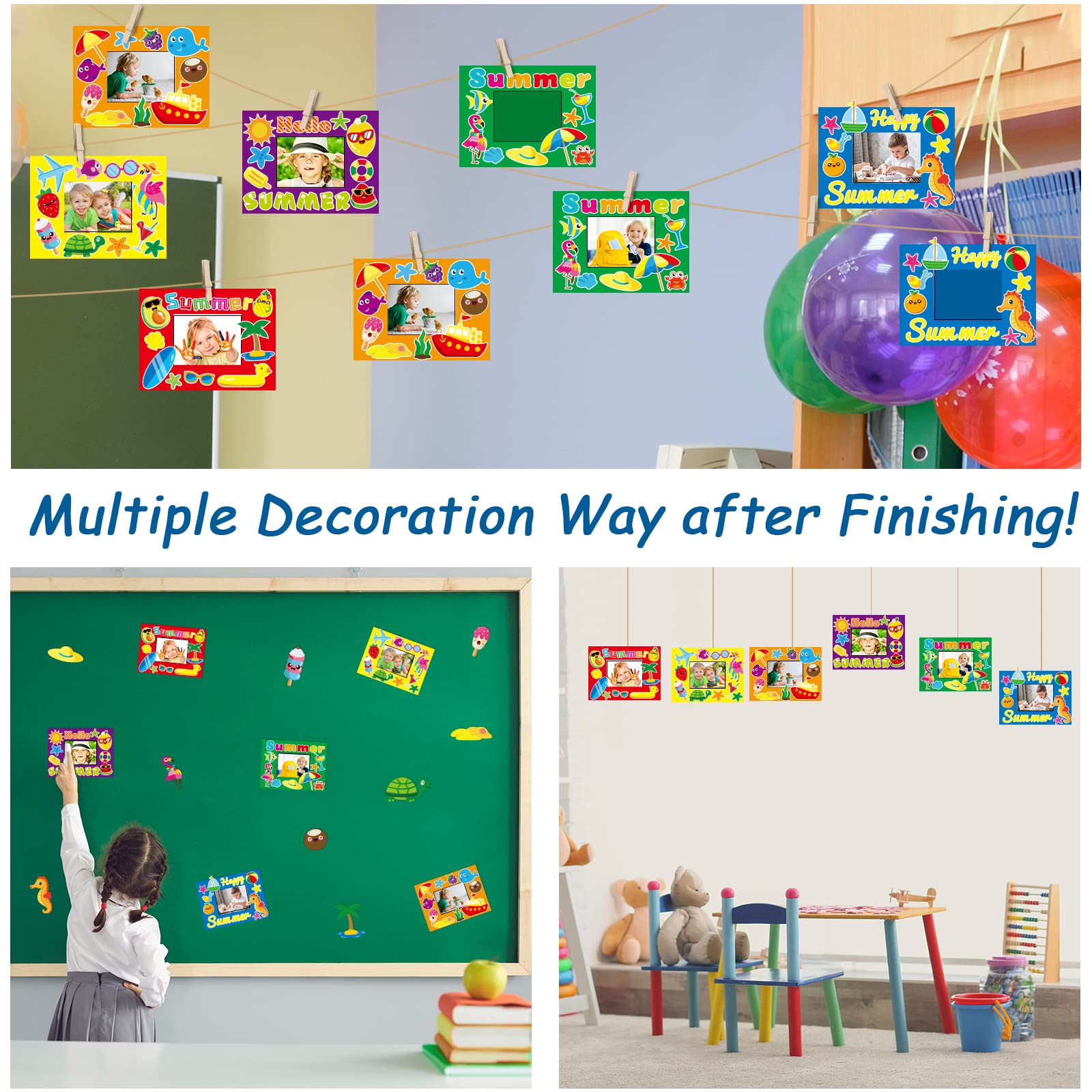 30 Pcs Summer Craft Kits for Kids - DIY Paper Picture Frame Art Projects for Preschool, Kindergarten Classroom Activities - First Day of School, Summer Party Favors, Home Decor & Indoor Games