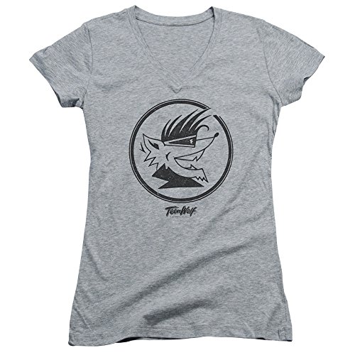 Teen Wolf Wolf Head Juniors' Sheer Fitted V-Neck T-Shirt | Stylish Graphic Tee for Teens | Perfect for Casual Wear, School, and Wolf-Themed Parties